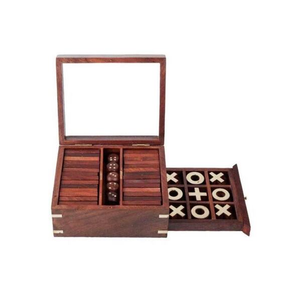 Domino- Tic Tac Toe- Dice 3-in-1 Parlour Game Set - Picture 1 of 8